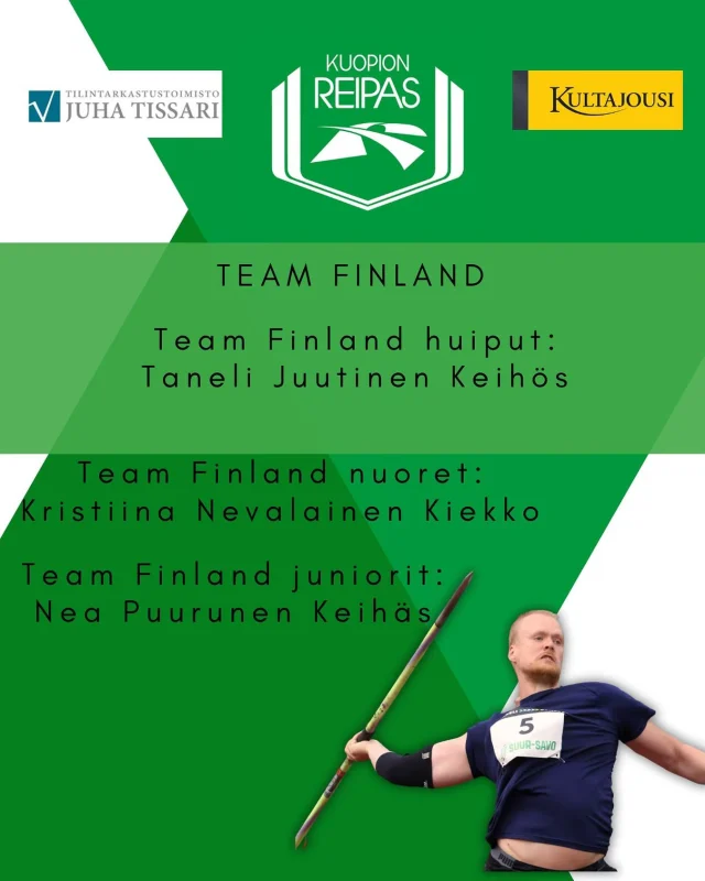 Suomen Urheiluliitto julkisti Team Finland valmennusryhmiin  valinnat. Kuopion Reippaasta sai kutsun 3 urheilijaa. #TF #kuopionreipas #yleisurheilu #kultajousi #tissari