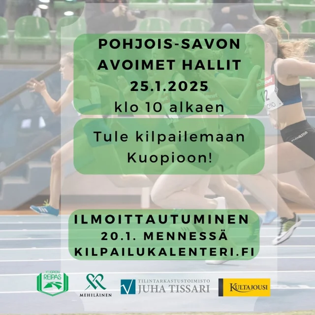 Kuopion Hallin nopealla mondolla kilpaillaan 25.1. Ilmoittaudu mukaan! #kuopionreipas #yleisurheilu #nuorisoyleisurheilu #hallikisat #kultajousi #tissari #mehiläinen