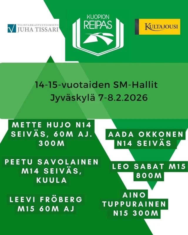 Viikonloppuna kilpaillaan Jyväskylässä 14-15-vuotiaiden SM-hallit. Lue ennakkojuttua reippaan sivuilta! #kultajousi #urheilumehiläinen #tissari #yleisurheilu #smhallit