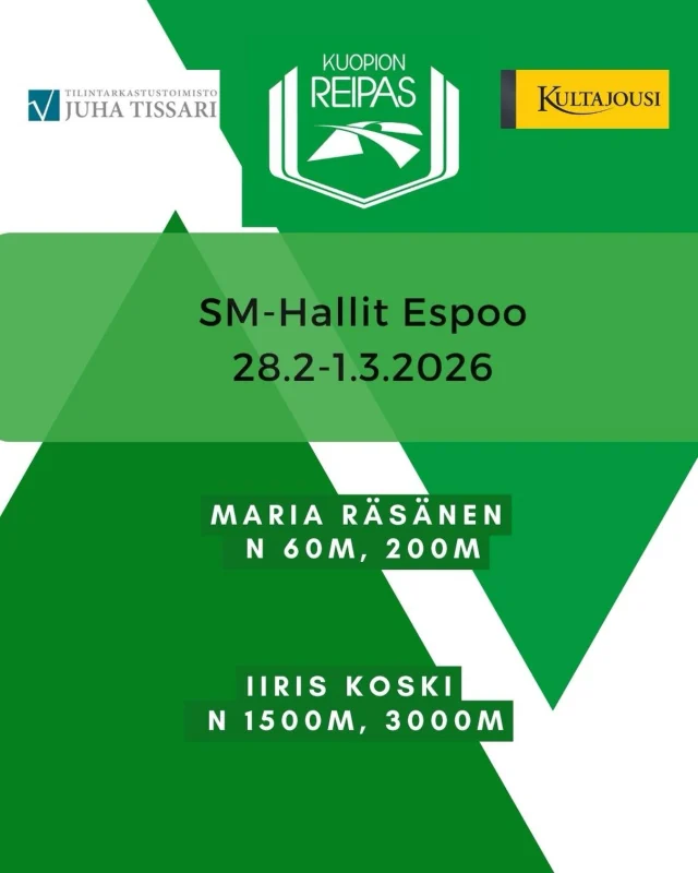 Viikonloppuna kilpaillaan hallikauden viimeiset SM-kisat. Yleisen sarjan halleihin lähtee reippaalta kaksi urheilijaa. Maria Räsänen juoksee 60m ja 200m ja Iiris Koski 1500m ja 3000m #smhallit2026 #yleisurheilu #kultajousi #tissari #urheilumehiläinen